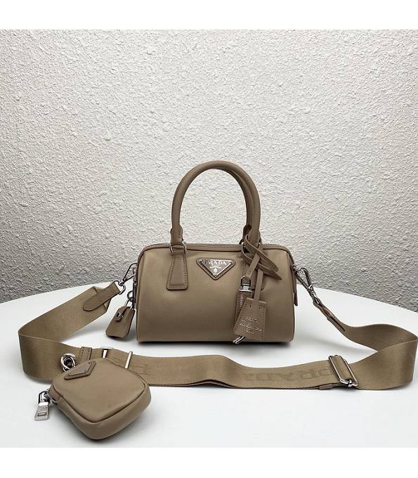 Prada Hyper Leaves Apricot Nylon With Original Cross Veins Leather Pillow Bag