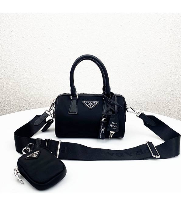 Prada Hyper Leaves Black Nylon With Original Cross Veins Leather Pillow Bag