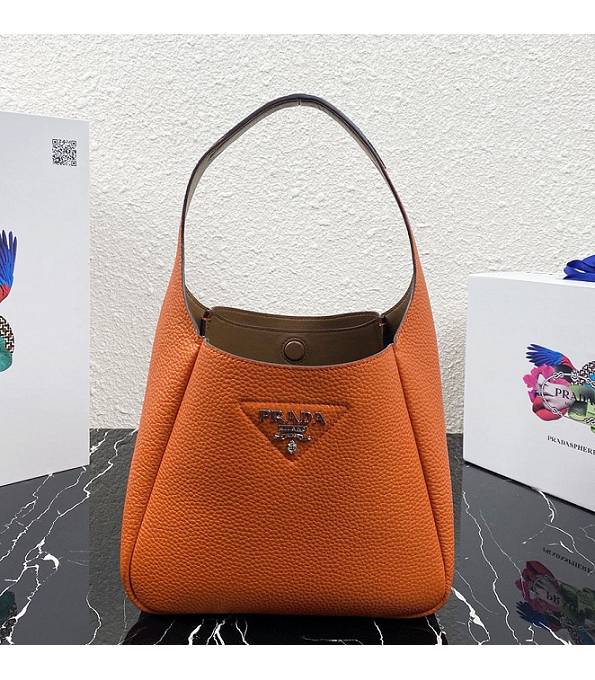 Prada Orange Original Soft Litchi Veins Calfskin Leather Bucket Bag