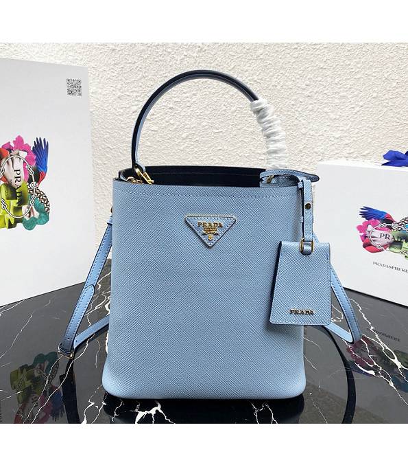 Prada Blue Original Saffiano Cross Veins Leather Medium Panier Bag