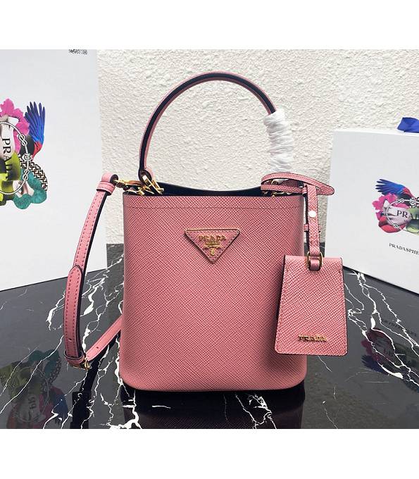 Prada Pink Original Saffiano Cross Veins Leather Small Panier Bag