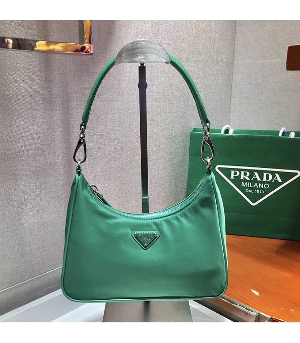 Prada Green Nylon With Original Croc Veins Leather Hobo Shoulder Bag