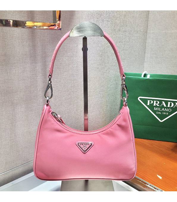 Prada Pink Nylon With Original Croc Veins Leather Hobo Shoulder Bag