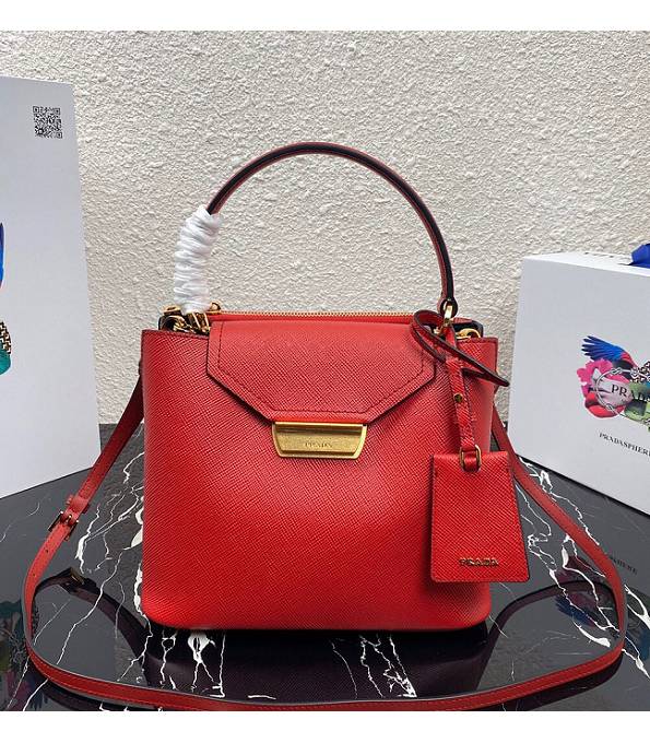 Prada Red Saffiano Original Cross Veins Leather Bucket Bag