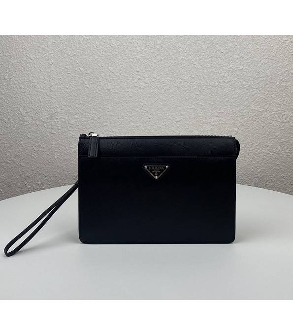 Prada Saffiano Black Original Cross Veins Calfskin Leather Pouch