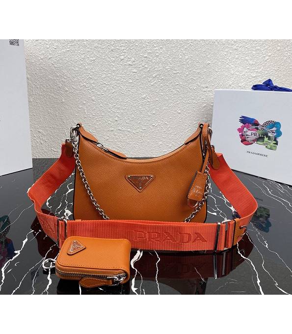 Prada Re-Edition 2005 Orange Original Cross Veins Leather Mini Hobo Bag