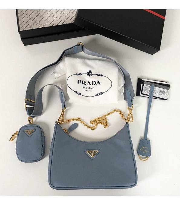 Prada Re-Edition 2005 Grey Original Nylon Golden Logo Mini Hobo Bag