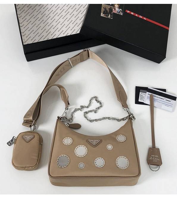 Prada Re-Edition 2005 Glass Apricot Original Nylon Silver Metal Mini Hobo Bag