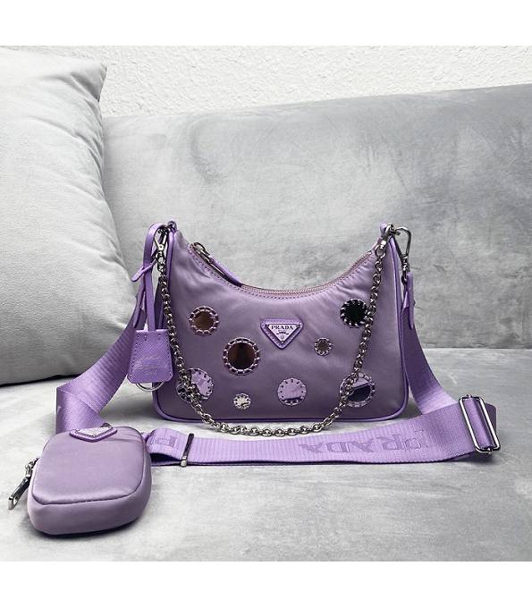 Prada Re-Edition 2005 Glass Purple Original Nylon Silver Metal Mini Hobo Bag With Checking IC Chip