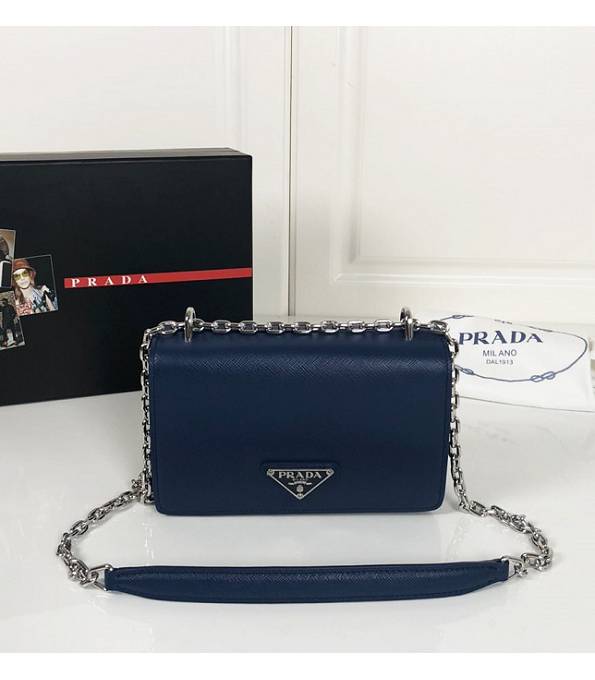 Prada Saffiano Dark Blue Original Cross Veins Leather Small Shoulder Bag