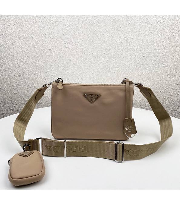 Prada Saffiano Tessuto Apricot Original Nylon Double Zip Crossbody Bag With Checking IC Chip