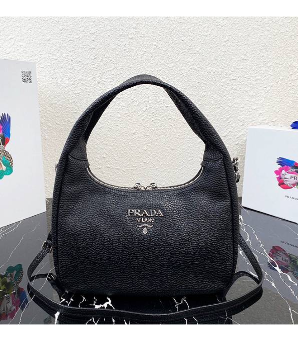 Prada Black Original Litchi Veins Calfskin Leather Hobo Bag With Checking IC Chip