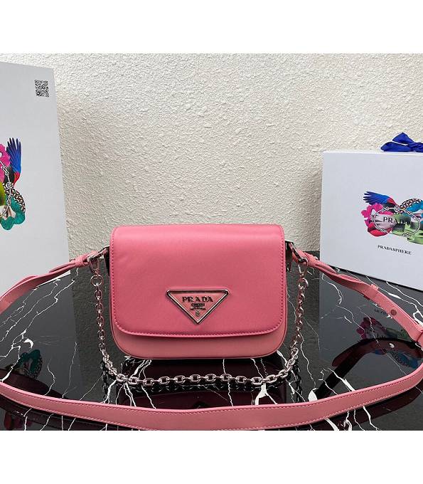 Prada Pink Nylon With Original Calfskin Leather Silver Chain Crossbody Bag