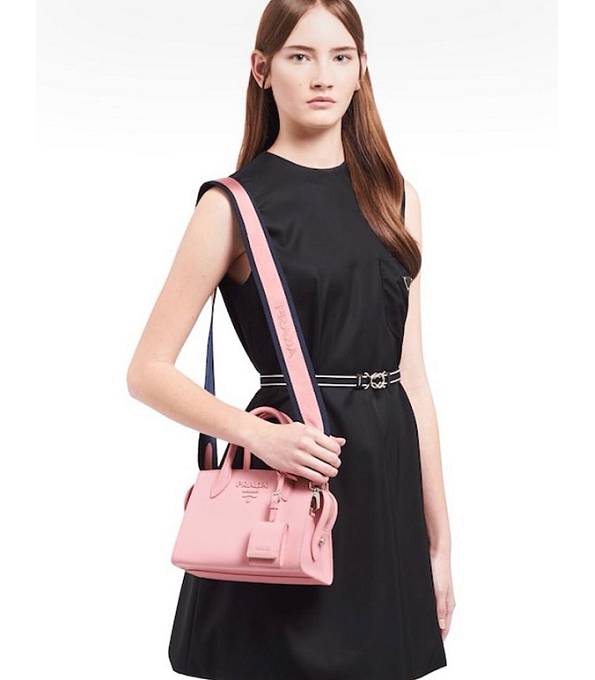 Prada Monochrome Saffiano Pink Original Cross Veins Leather Tote Shoulder Bag