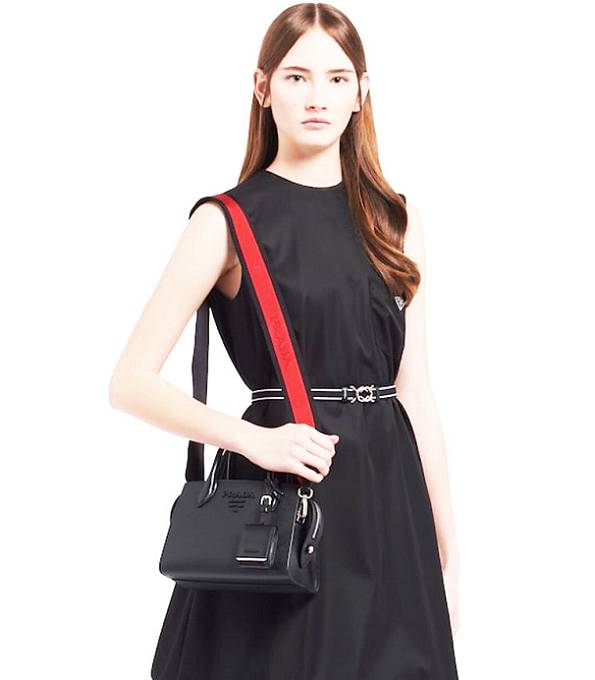 Prada Monochrome Saffiano Black Original Cross Veins Leather Tote Shoulder Bag