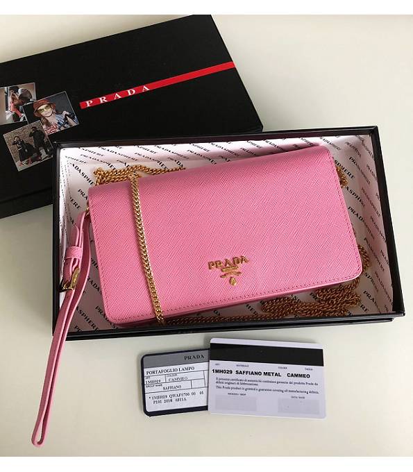 Prada Saffiano Pink Original Cross Veins Leather Mini Bag