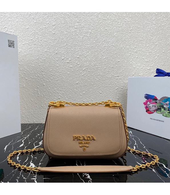 Prada Apricot Original Saffiano Cross Veins Leather Golden Chain Shoulder Bag