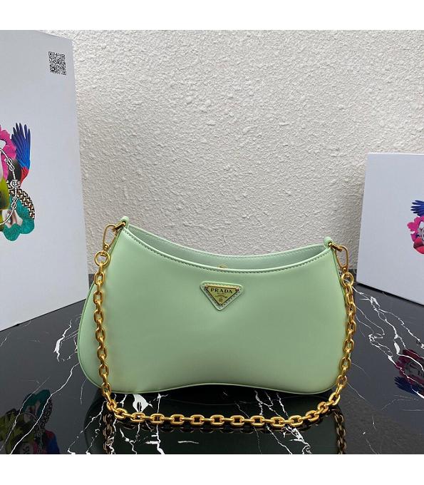 Prada Light Green Original Smooth Calfskin Leather Golden Chain Hobo Bag