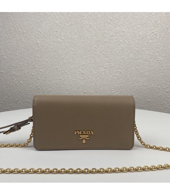 Prada Apricot Original Saffiano Cross Veins Calfskin Mini Bag Golden Chain With Checking IC Chip