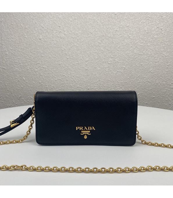 Prada Black Original Saffiano Cross Veins Calfskin Mini Bag Golden Chain With Checking IC Chip