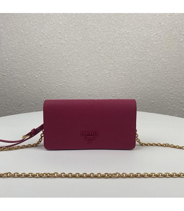 Prada Fuchsia Original Saffiano Cross Veins Calfskin Mini Bag Golden Chain With Checking IC Chip