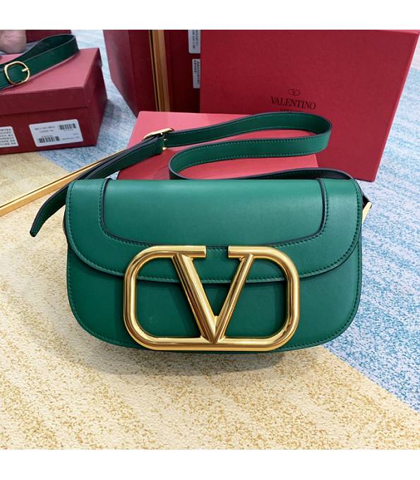 Valentino Garavani Maxi Green Original Plain Veins Leather Golden Metal 26cm Shoulder Bag