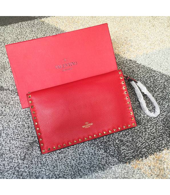 Valentino Red Original Litchi Veins Leather Golden Rivet 28cm Clutch