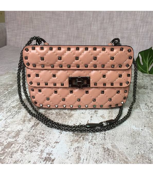 Valentino Garavani Rockstud Spike Nude Pink Original Soft Lambskin Silver Chain 20cm Shoulder Bag