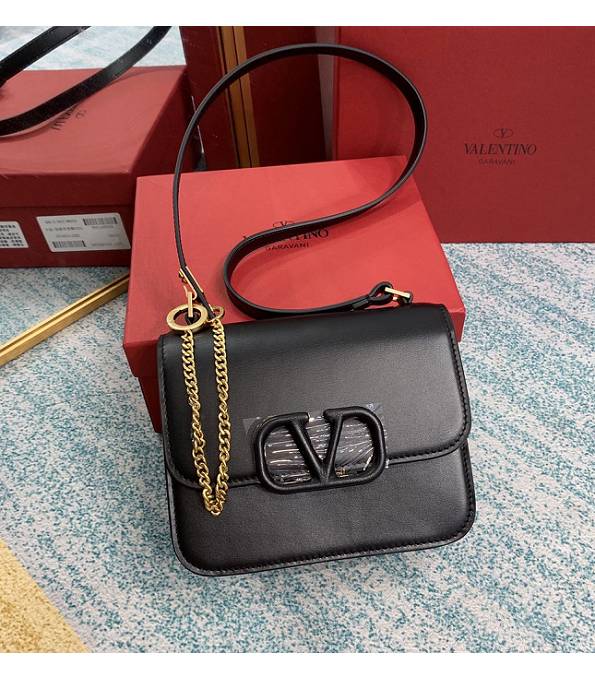 Valentino Garavani Vsling Black Original Plain Veins Calfskin Black Metal 18cm Box Bag