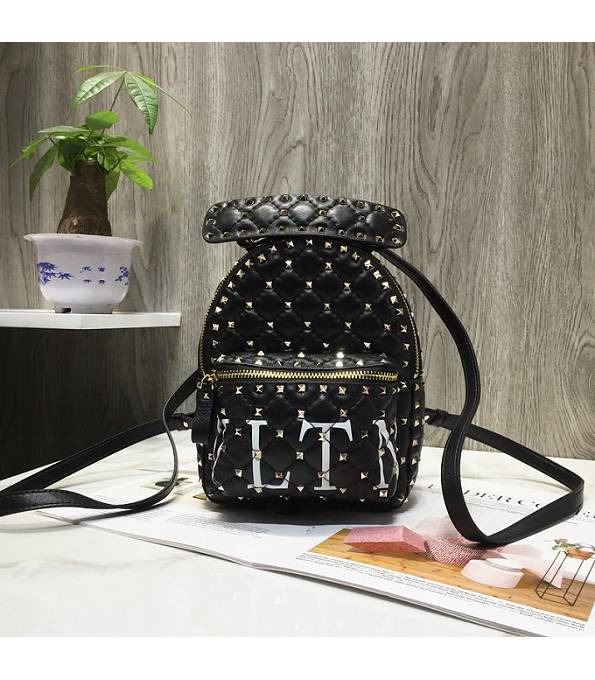 Valentino VLTN Garavani Rockstud Spike Black Original Wrinkled Lambskin Mini Backpack