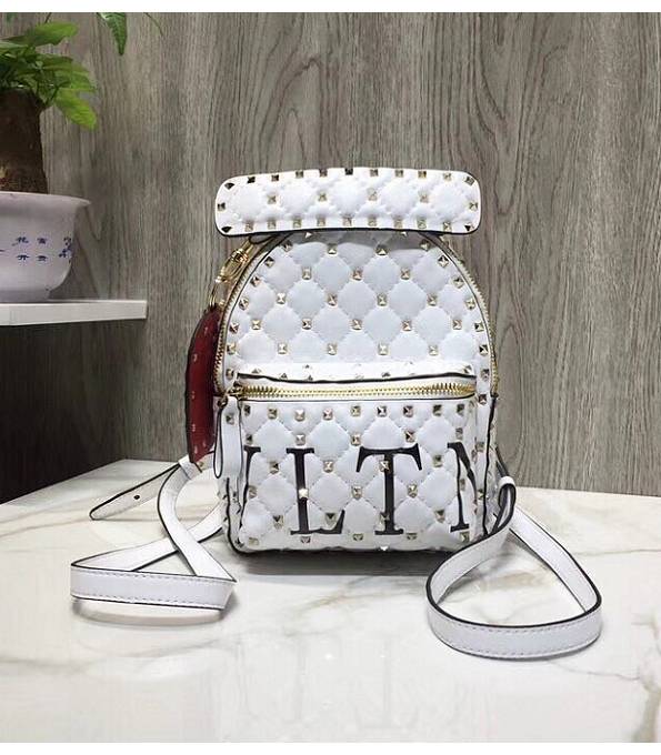 Valentino VLTN Garavani Rockstud Spike White Original Wrinkled Lambskin Mini Backpack