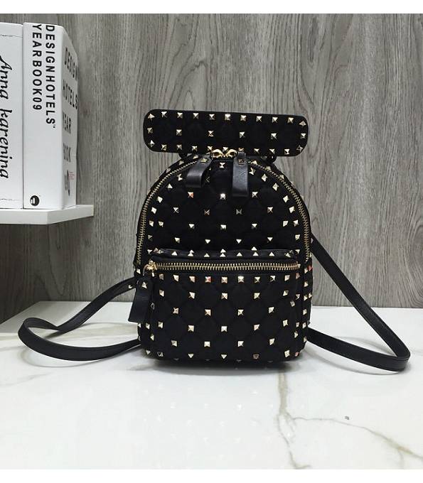 Valentino Garavani Rockstud Spike Black Original Canvas Mini Backpack Golden Rivet