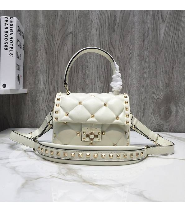 Valentino White Original Lambskin Leather 18cm Tote Bag Golden Rivets