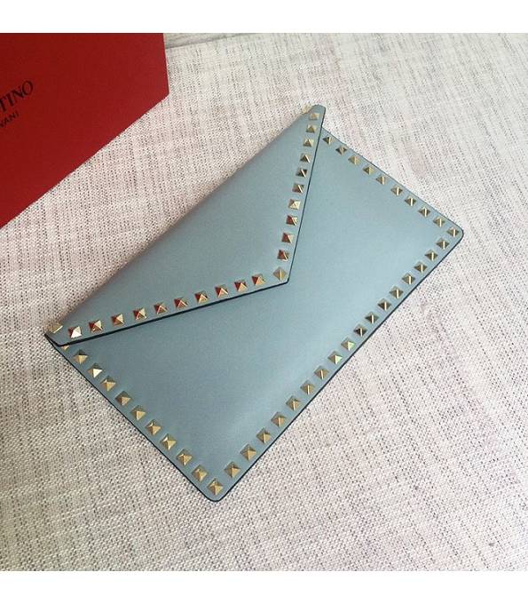 Valentino Light Blue Original Calfskin Leather 28cm Clutch Golden Rivet