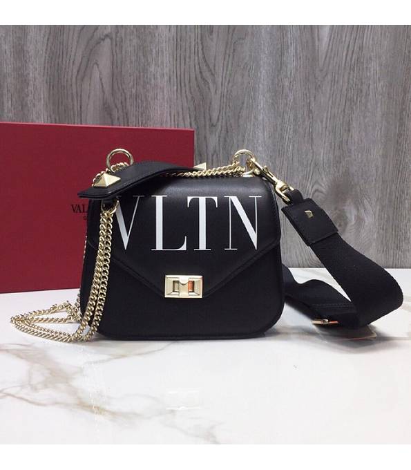 Valentino Vltn Garavani Rockstud Black Original Calfskin Leather Golden Chain Small Cross Body Bag