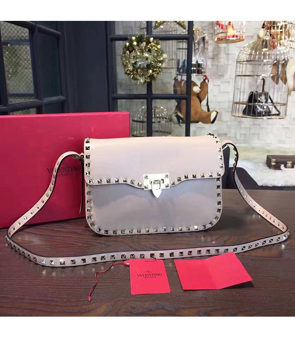 Valentino Garavani Rockstud Rolling White Original Calfskin Leather Silver Rivet 26cm Shoulder Bag