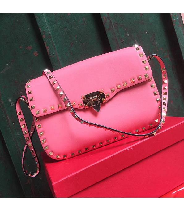 Valentino Garavani Rockstud Rolling Pink Original Calfskin Leather Golden Rivet 26cm Shoulder Bag