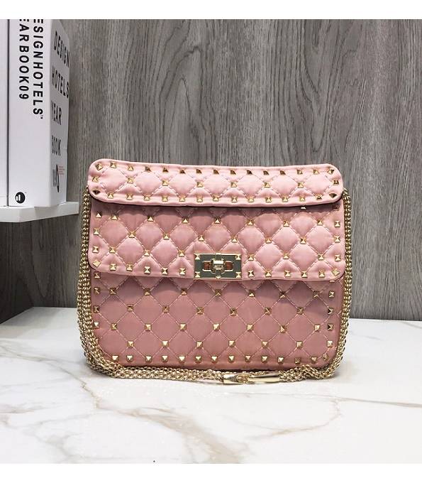 Valentino Garavani Rockstud Spike Pink Original Waterproof 24cm Top Handle Golden Rivet Bag