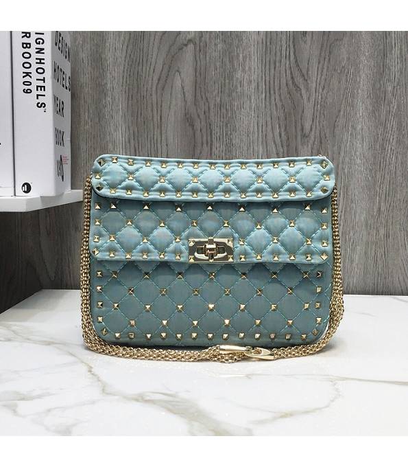 Valentino Garavani Rockstud Spike Lake Blue Original Waterproof 24cm Top Handle Golden Rivet Bag