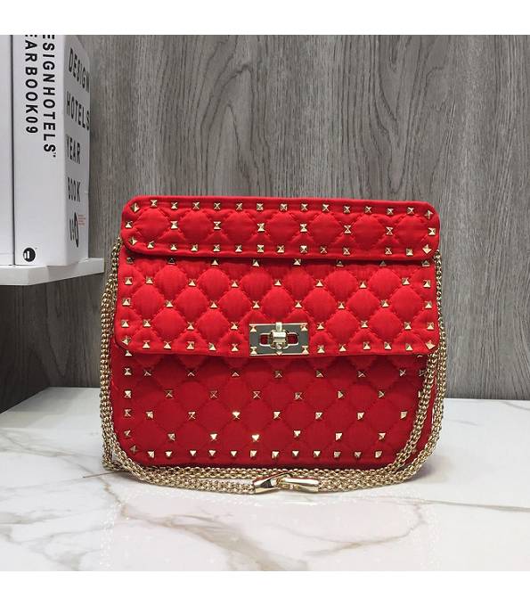 Valentino Garavani Rockstud Spike Red Original Waterproof 24cm Top Handle Golden Rivet Bag