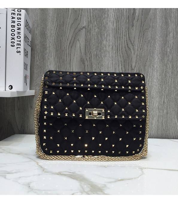 Valentino Garavani Rockstud Spike Black Original Waterproof 24cm Top Handle Golden Rivet Bag