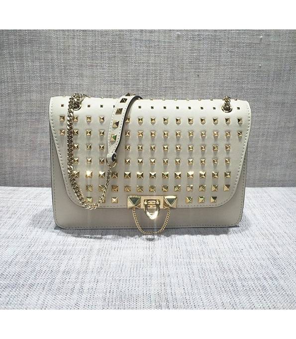 Valentino Garavani Demilune White Original Calfskin Leather Golden Rivet Cross Body Bag