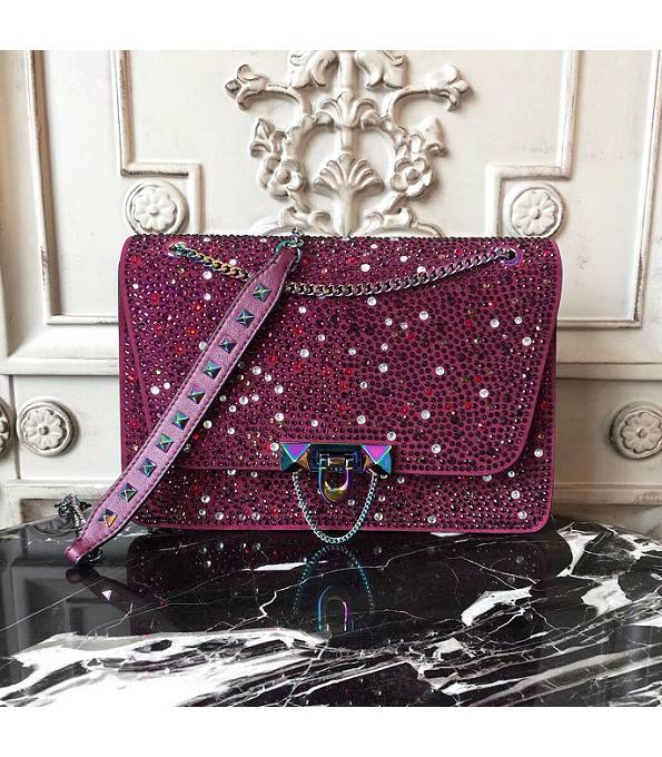 Valentino Garavani Demilune Fuchsia Original Calfskin Leather Rhinestone Cross Body Bag