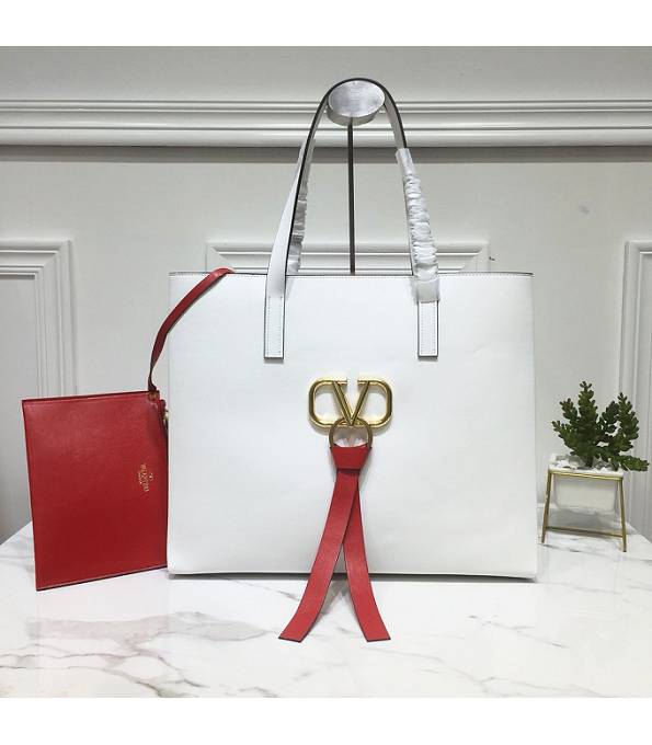 Valentino Garavani E/W Vring White Original Plain Veins Leather Tote Bag