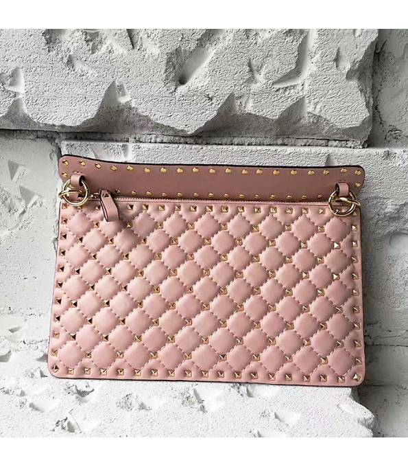 Valentino Nude Pink Original Calfskin Leather Golden Rivet Clutch