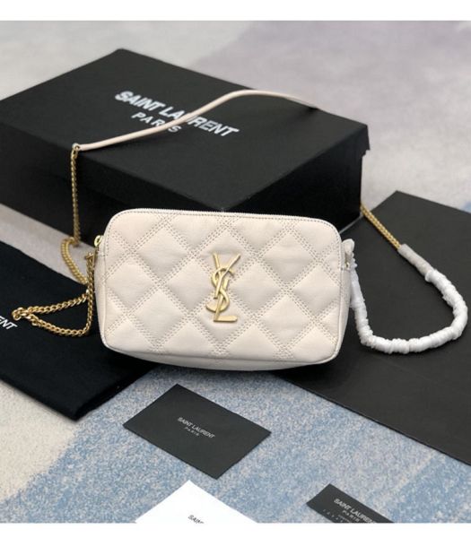 YSL Becky White Original Quilted Lambskin Double Zip Pouch With Chain