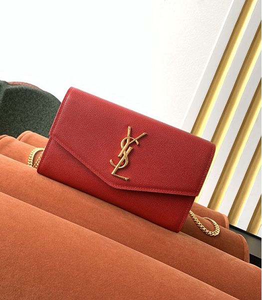 YSL Uptown Red Original Caviar Leather Wallet On Chain