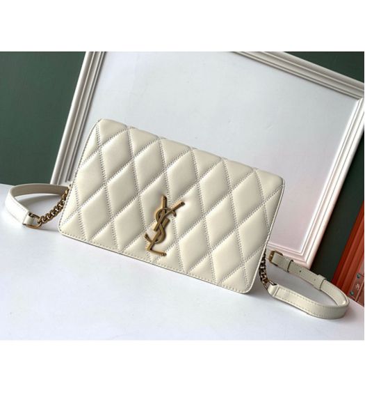 YSL Angie White Original Monogram Quilted Lambskin Crossbody Bag Gold Metal