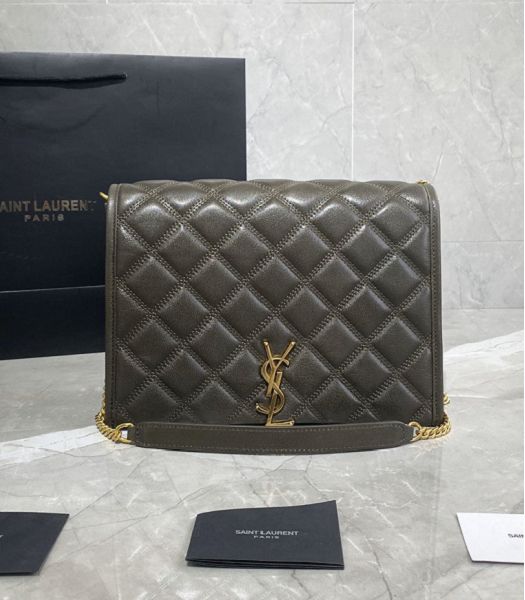 YSL Becky Celadon Grey Original Quilted Lambskin Small Double Chain Bag