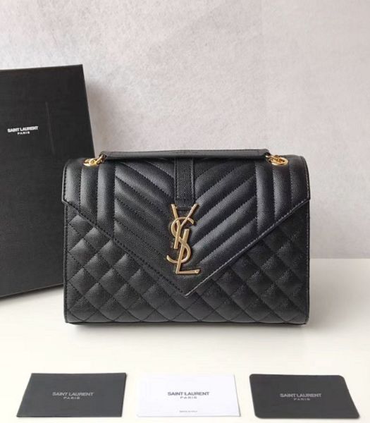 YSL Black Original Matelasse Embossed Caviar Leather Golden Metal Medium Envelope Bag